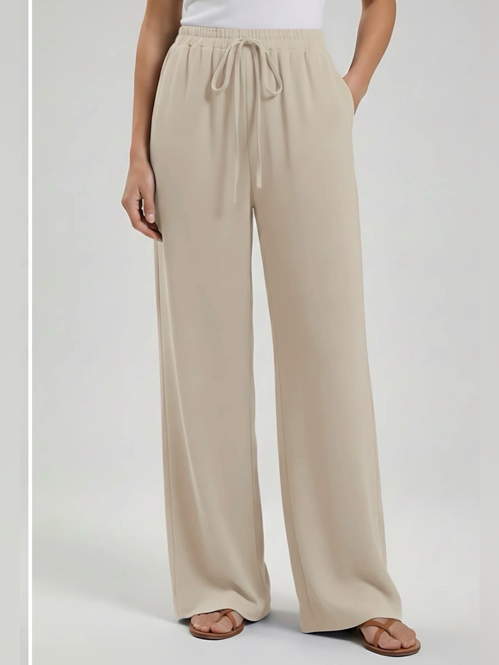 Women's Cream Wide-Leg Drawstring Sweatpants